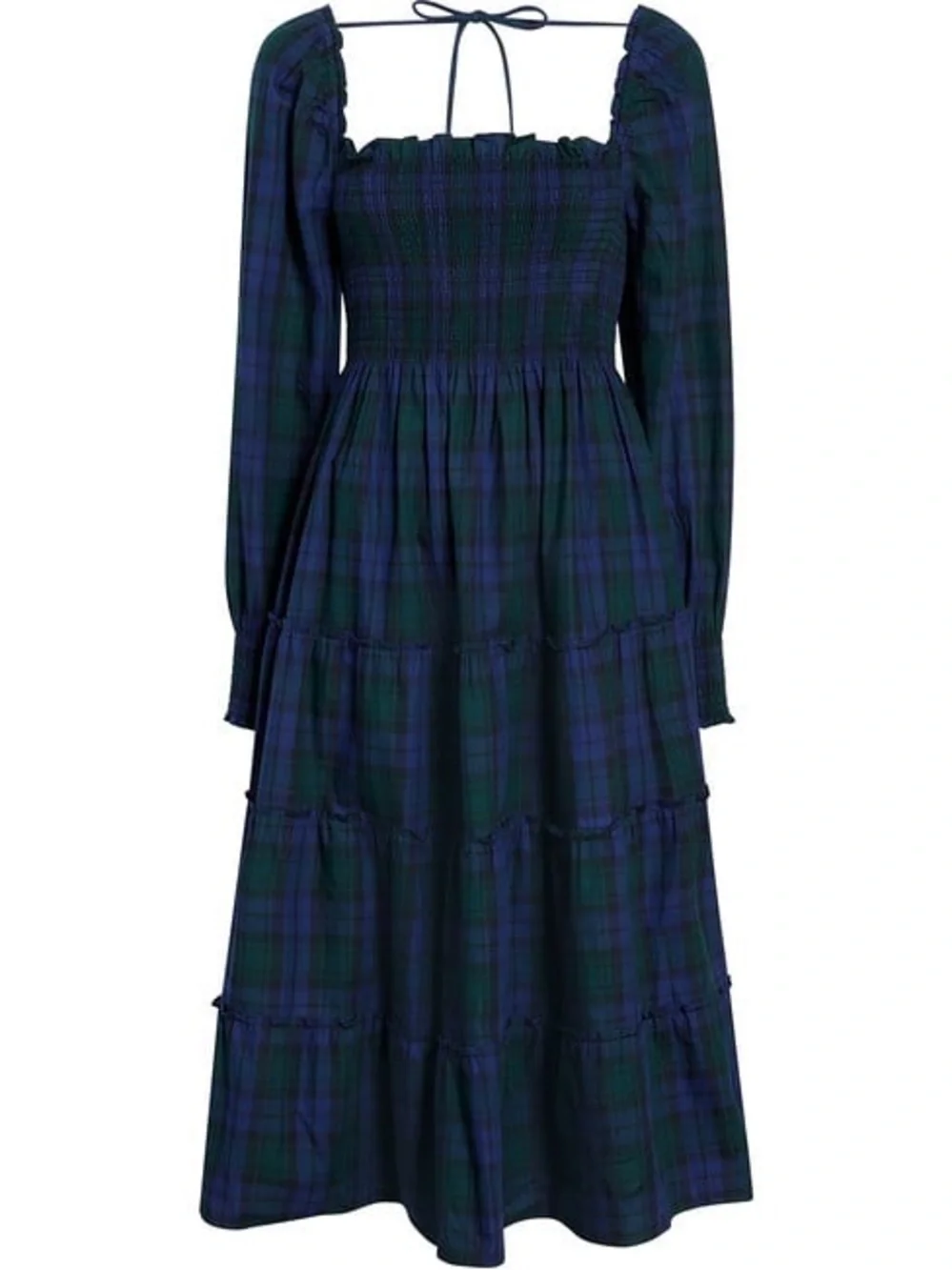 Hill House Nap Dress Blackwatch Plaid Smocked Tiered Maxi Dress - Navy & Green - Picture 1 of 6